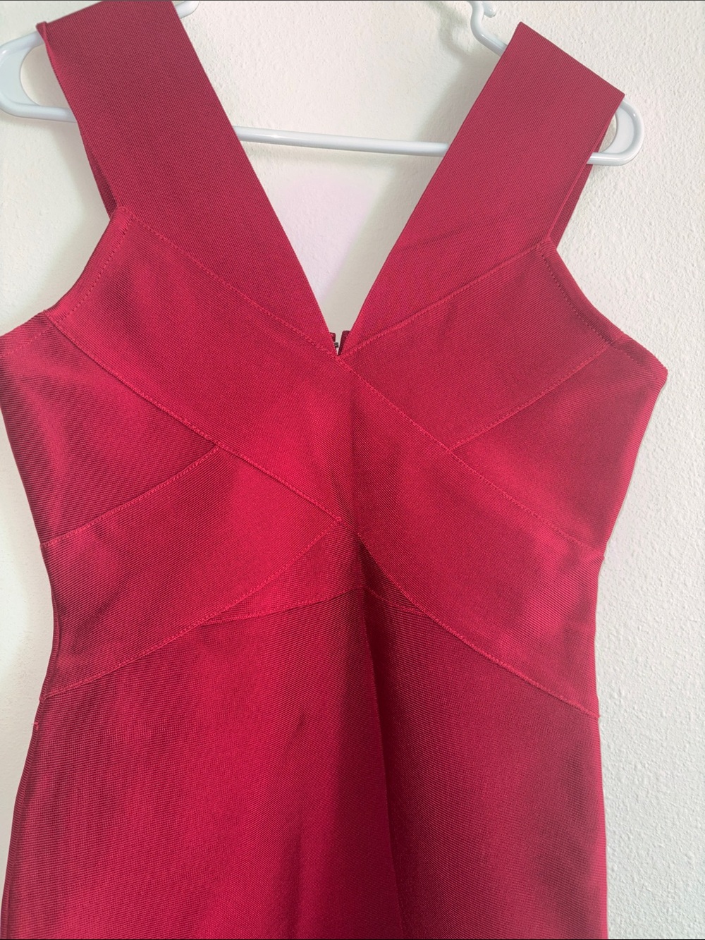 V-Neck Bodycon Midi Dress in Deep Red